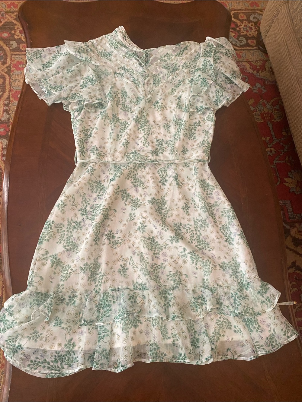 Floral Ruffle Mini Dress in Mint Green